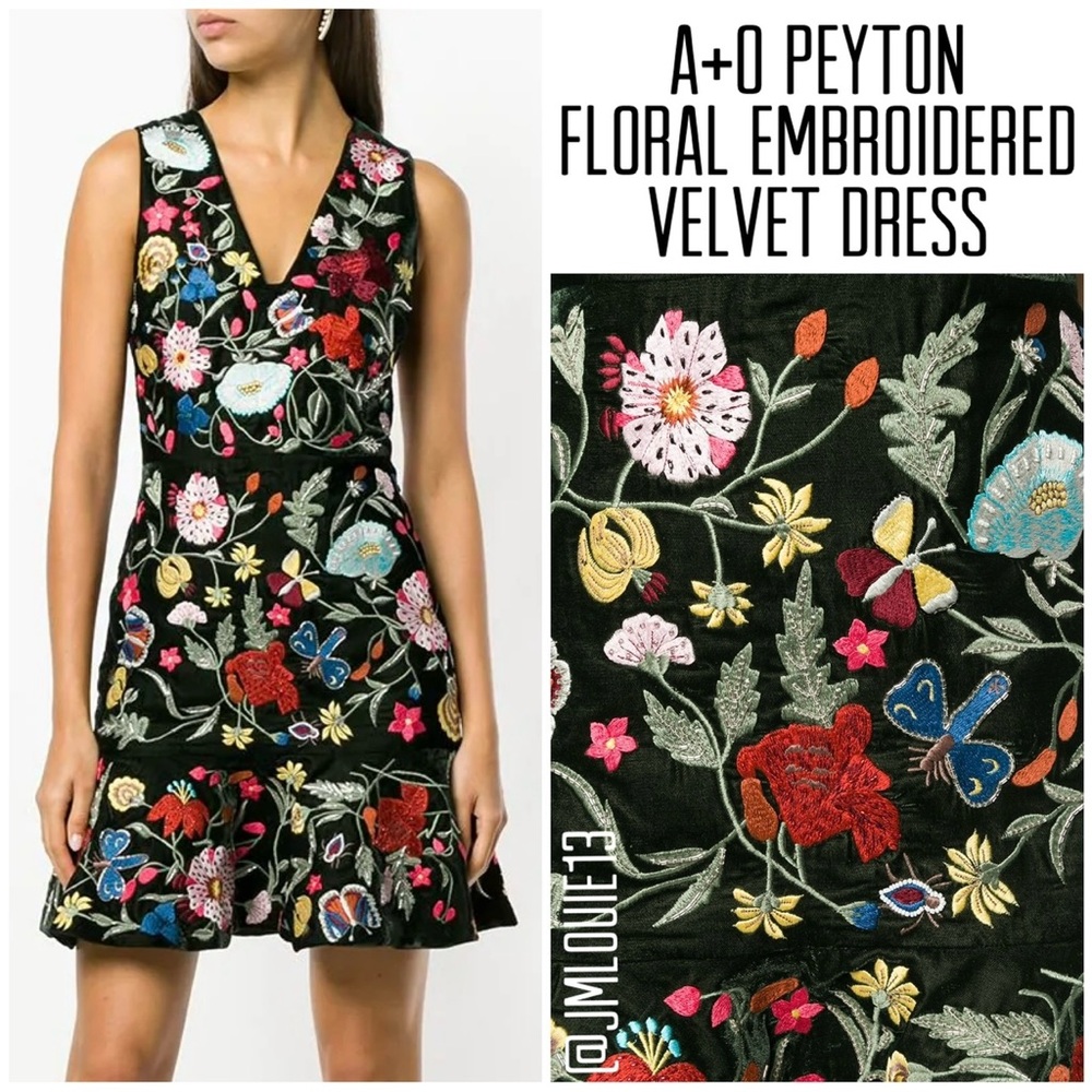 Alice + Olivia Peyton Floral Embroidered Velvet Dress